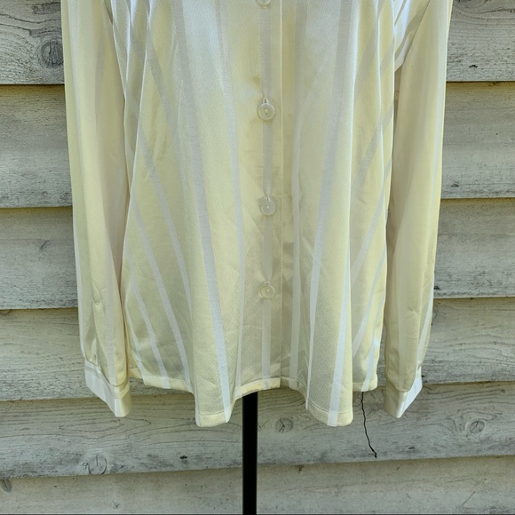 Vintage 90s Ivory White Striped Long Sleeve Collared Button Down Semi Sheer Top - Picture 8 of 16